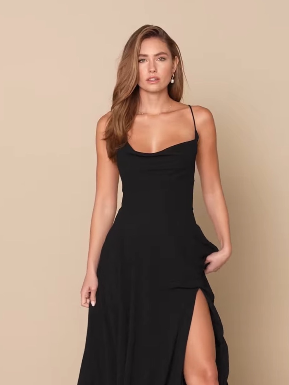 NWT Lulus Romantically Speaking Black Cowl Lace-Up Maxi Dress - Picture 8 of 11
